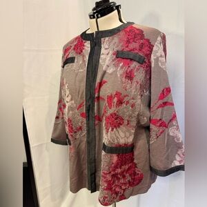 Ming Wang Red and Gray Floral Cape Jacket